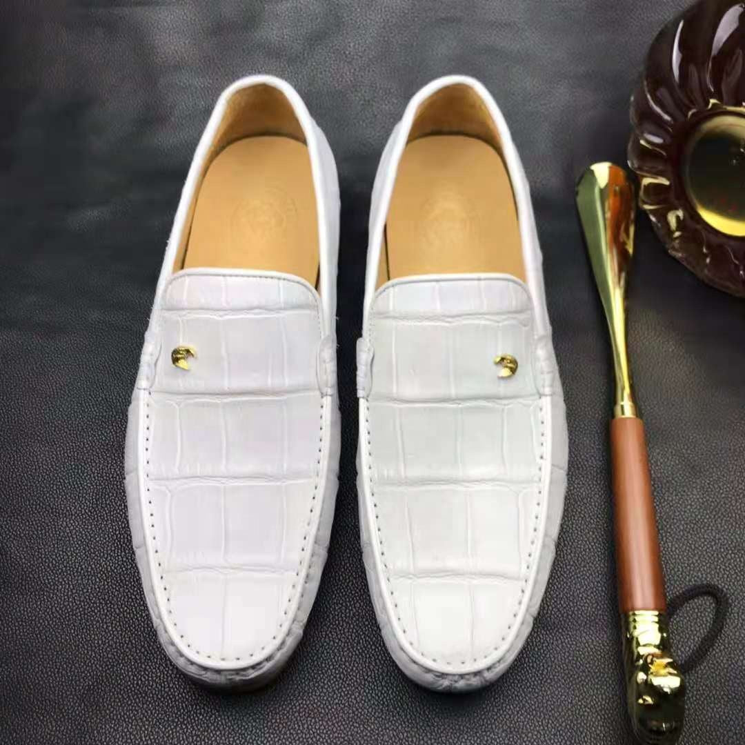 White Crocodile Leather Loafers Handmade Dress Shoes Men's