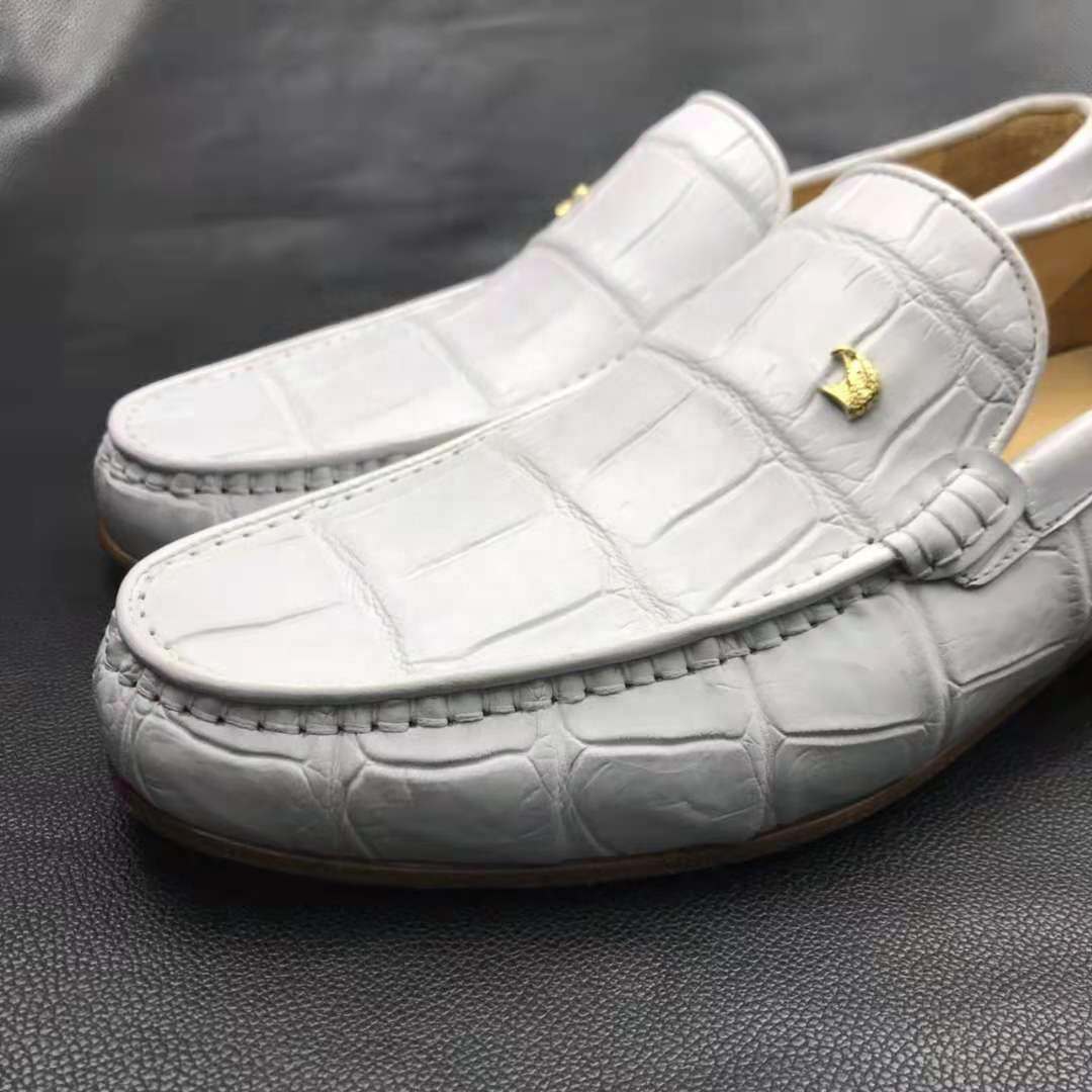 White Crocodile Leather Loafers Handmade Dress Shoes Men's